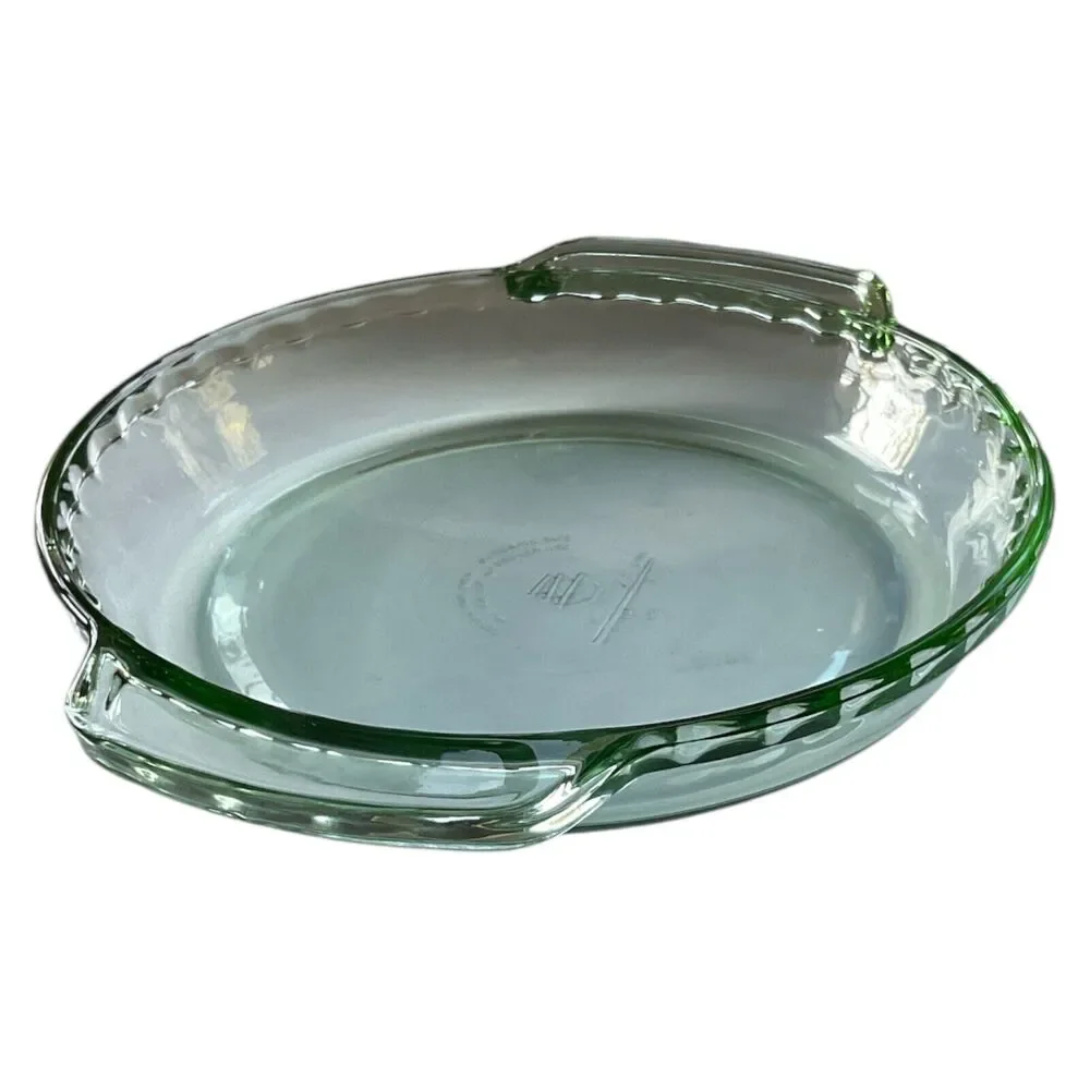 Martha Stewart Everyday MSE‎ Green Glass Ribbed Pie Plate Dish 9 inch Round 1QT